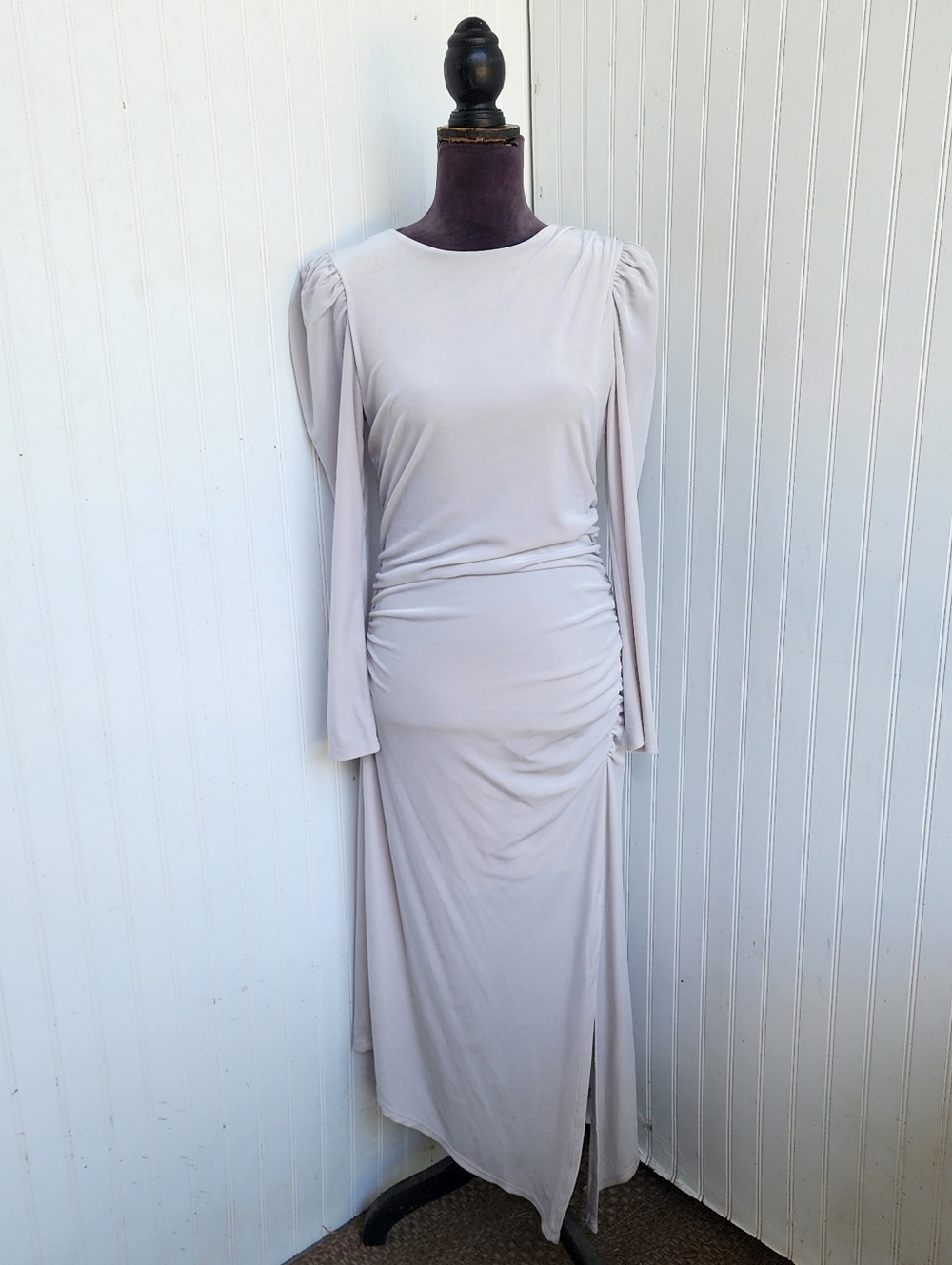 EXPRESS Womens Velvet Ruched Side Asymmetrical Midi Dress S Grey $98 - Picture 11 of 16